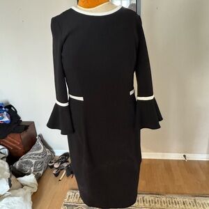 Calvin Klein Black and White Sheath Dress with Bell Sleeves
